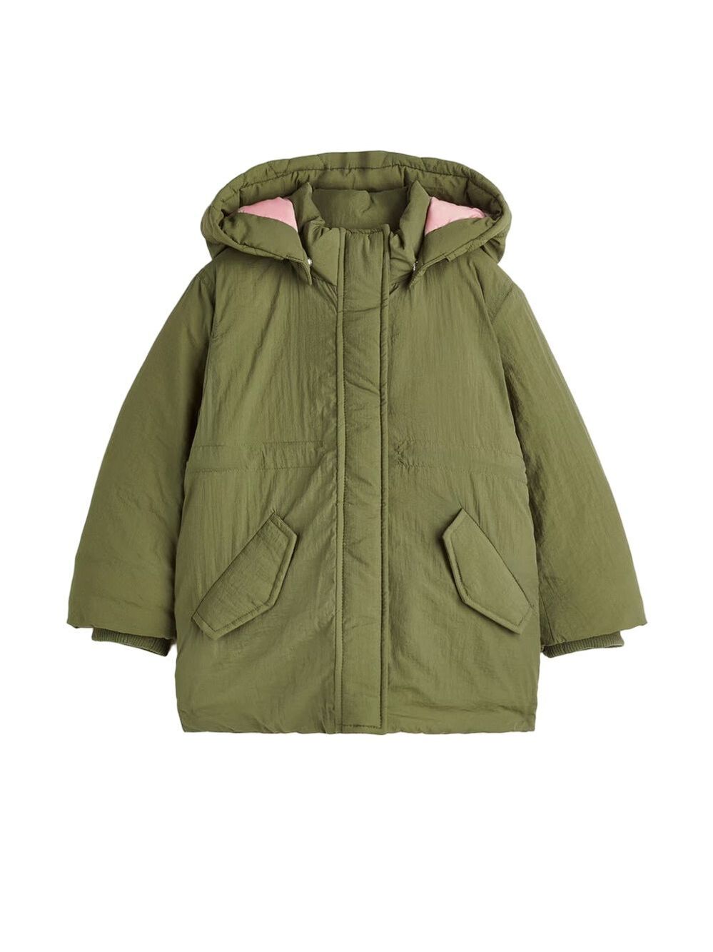 H&M Olive Green Hooded Jacket – 4T (Green/Pink)